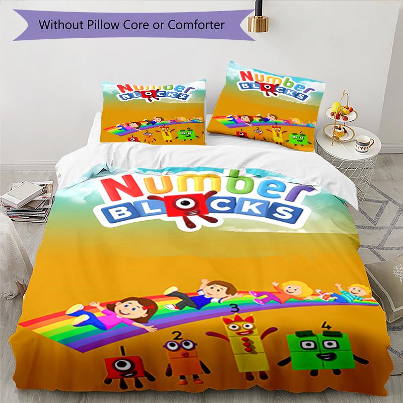 3-teiliges Numberblocks2-Muster Bettwäscheset Bettbezugset enthält Bettbezug & Kissenbezüge, perfekte Ganzjahres-Schlafzimmerdekoration & Geschenk