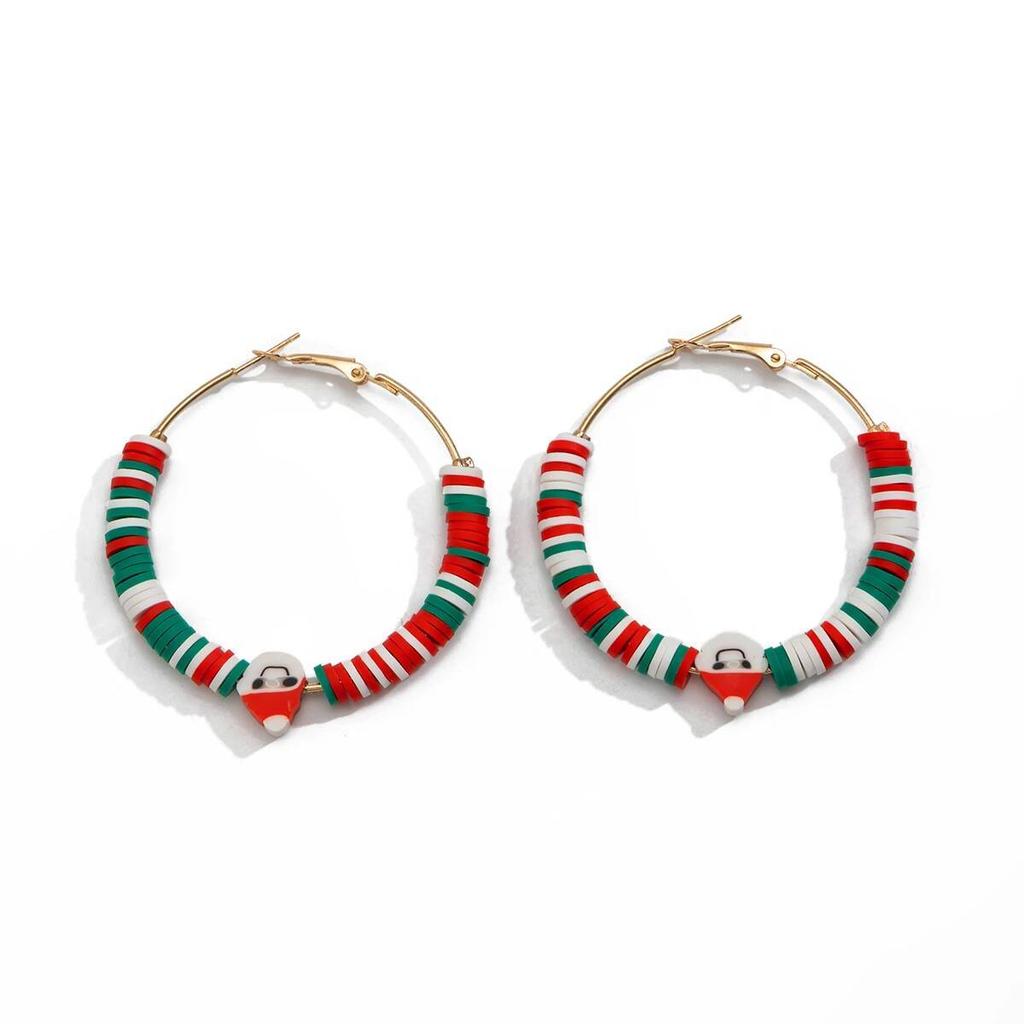 Salircon 10 Styles Romantic Cute Colorful Soft Pottery Hoop Earring Women Fashion Christmas Tree Snowman Series Ear Jewelry Gift