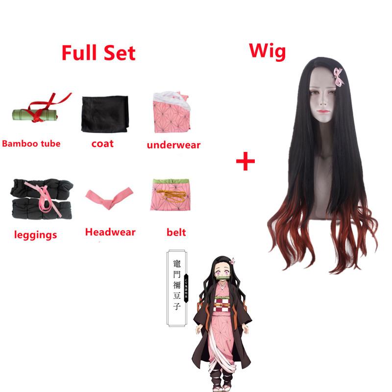 

Аниме Demon Slayer Kimetsu No Yaiba Kamado Nezuko Кимоно Косплей Костюм Одежда Full Set+Wig-S розовый