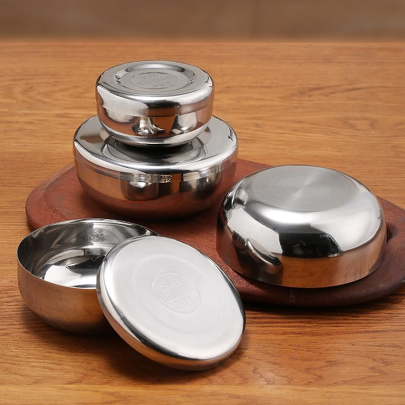 Stainless Steel Bowl Korean Big Cooked Rice Bowl With Cover Single Layer Steamed Rice Bowl Child Anti-Scalding/Fall Tableware