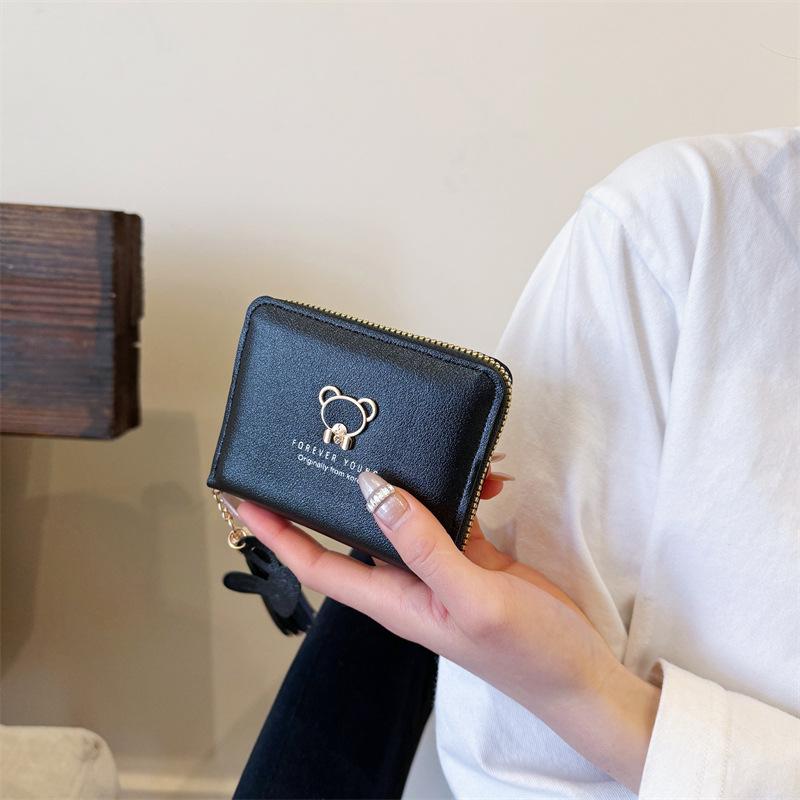 New spot women's wallet women's short cartoon cute bear fringed female student change bag zipper bag