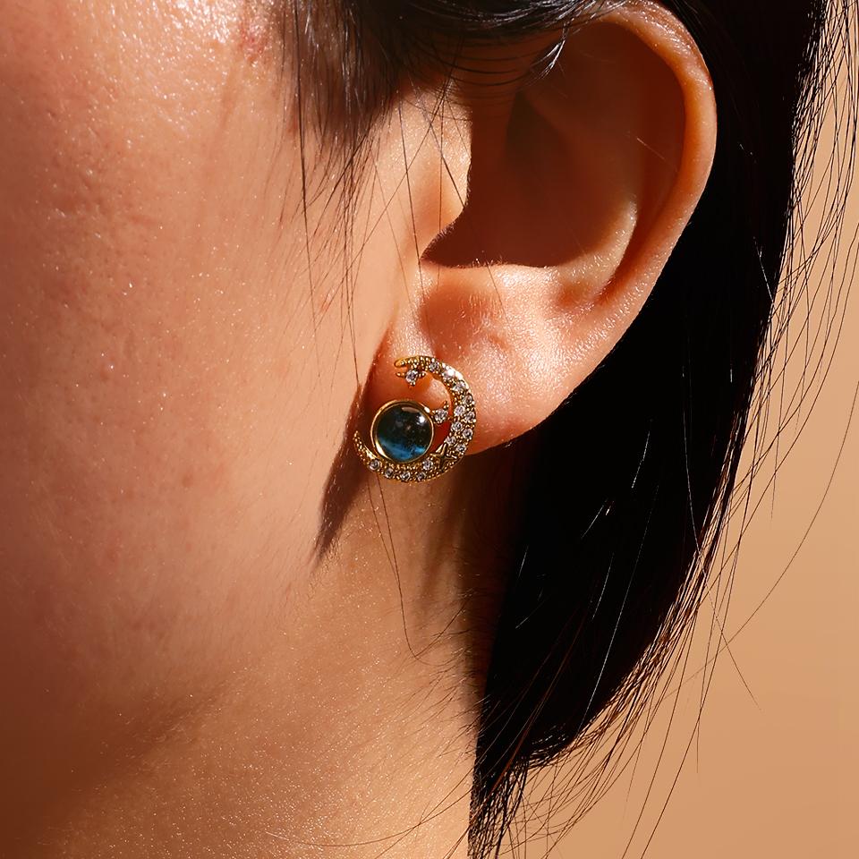 ZAKOL New Blue Planet Moon Astronaut Cubic Zirconia Stud Earrings for Women Fashion Party Zircon Ear Accessories Gift