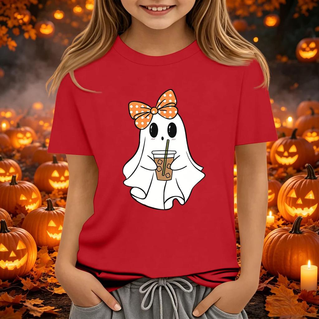 Kids Halloween Printed Short Sleeve T-Shirt Loose Fit Round Neck Casual Tee