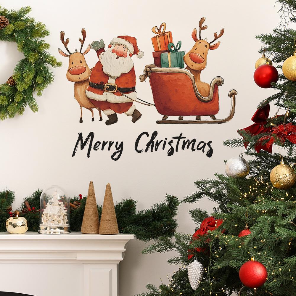 Santa Claus and Reindeer Giving Gifts English Slogan Living Room Dining Room Background Wall Decoration Stickers