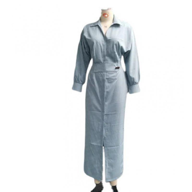 Rochie elegantă albastră cu mâneci lungi pentru femei, de primăvară/vară