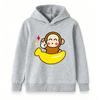 Kids Boys Girls Cute Cartoon Monkey Banana Print Hooded Pullover Sweatshirt, Casual Soft Long Sleeve Crew Neck Hoodie for Toddlers, Ideal