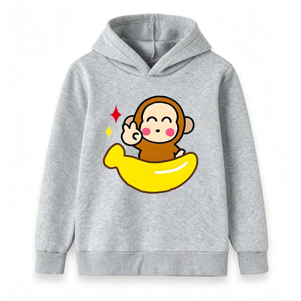 Kids Boys Girls Cute Cartoon Monkey Banana Print Hooded Pullover Sweatshirt, Casual Soft Long Sleeve Crew Neck Hoodie for Toddlers, Ideal