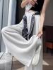 Women's High-Waist Silk Scarf Ribbon Wide-Leg Pants - Summer Cotton Linen Drape
