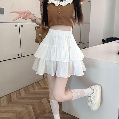 2025 Spring/Summer Women's High Waist Sweet Puff Double Layer Lace Skirt