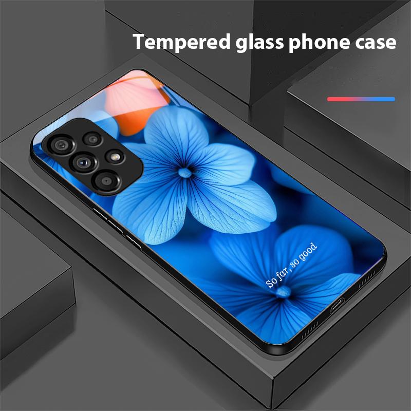 Blue Flower Element For Samsung Galaxy S10 S20 Plus S21 FE S22 S23 S24 FE S25 Ultra Black Tempered Glass Phone Case Hard Shell