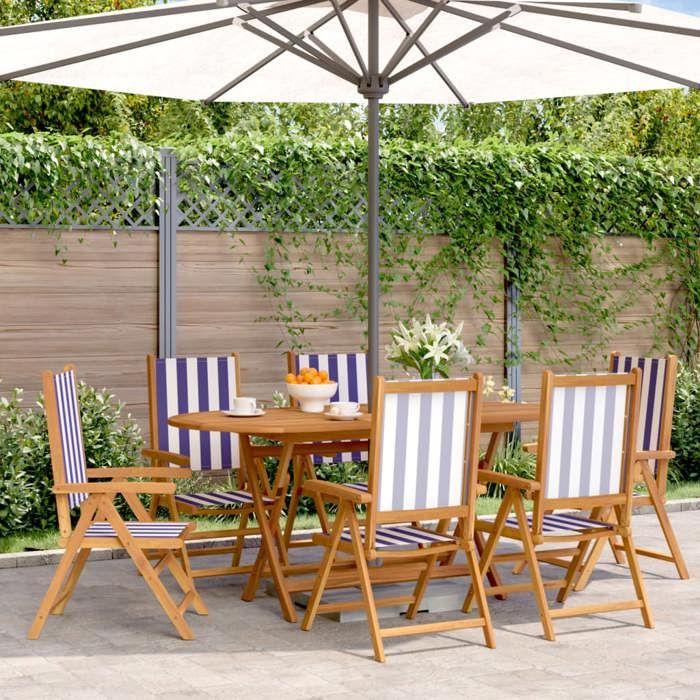 VidaXL Garden Reclining Chairs Set of 6 Fabric and Solid Wood, Garden Seat, Patio Chair, Dining Chair of 3214554