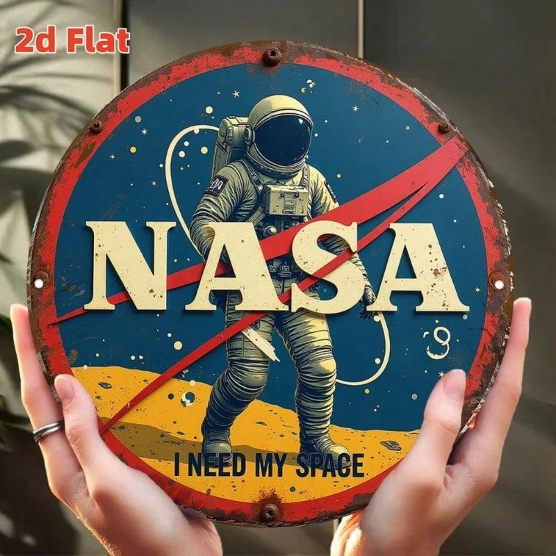 Vintage Tin Sign 2D Flat Astronaut Space Exploration Commemorative Badge Space Tech Display