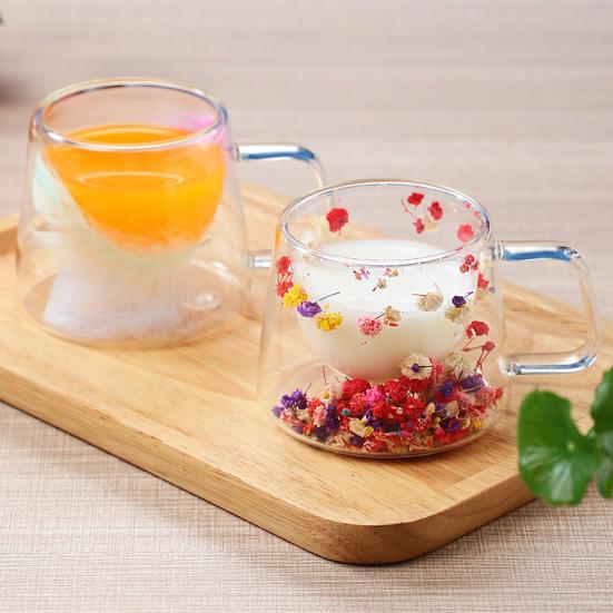 Double-Wall Glass Mug 350ml Heat-Resistant Flower Coffee Tea Cup Insulated Cup for Hot Cold