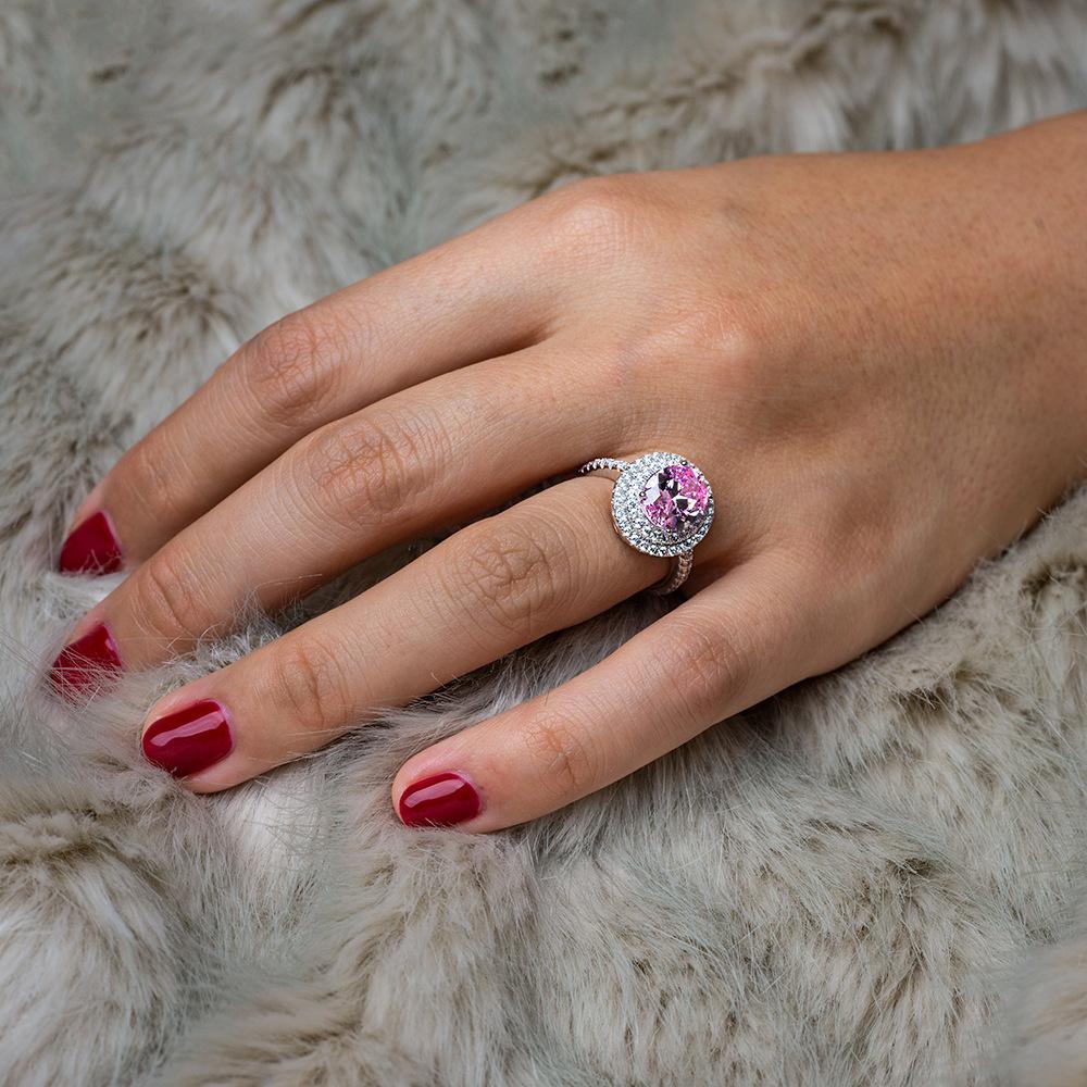 Tancise S925 Silver Oval Pigeon Egg Diamond Retro Luxury Imitation Brick Double-layer Zircon Micro Set Ring