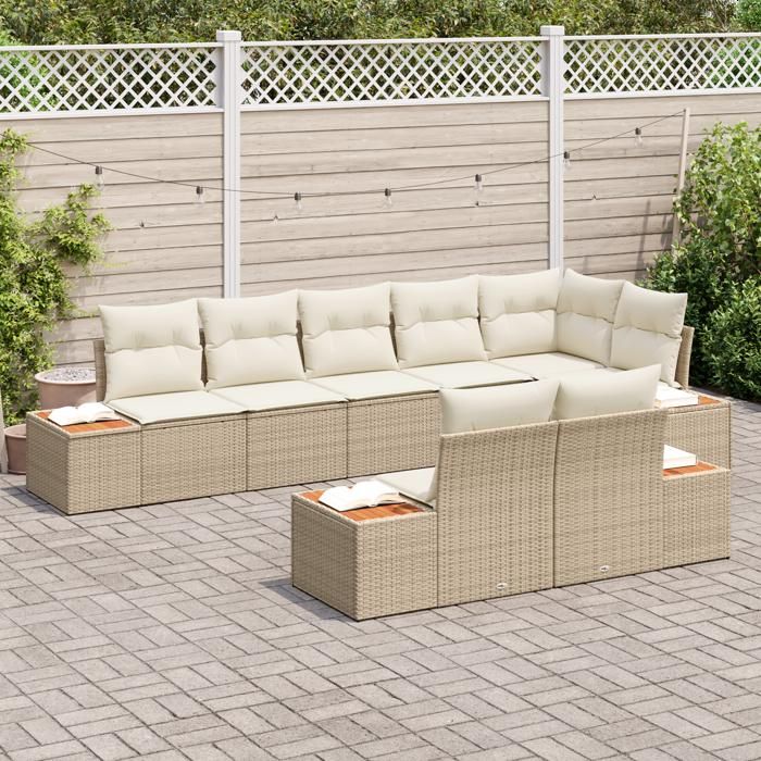 VidaXL Ensemble de canapé de jardin 8 pieces avec coussins Beige Poly Rotin Acacia 3348112