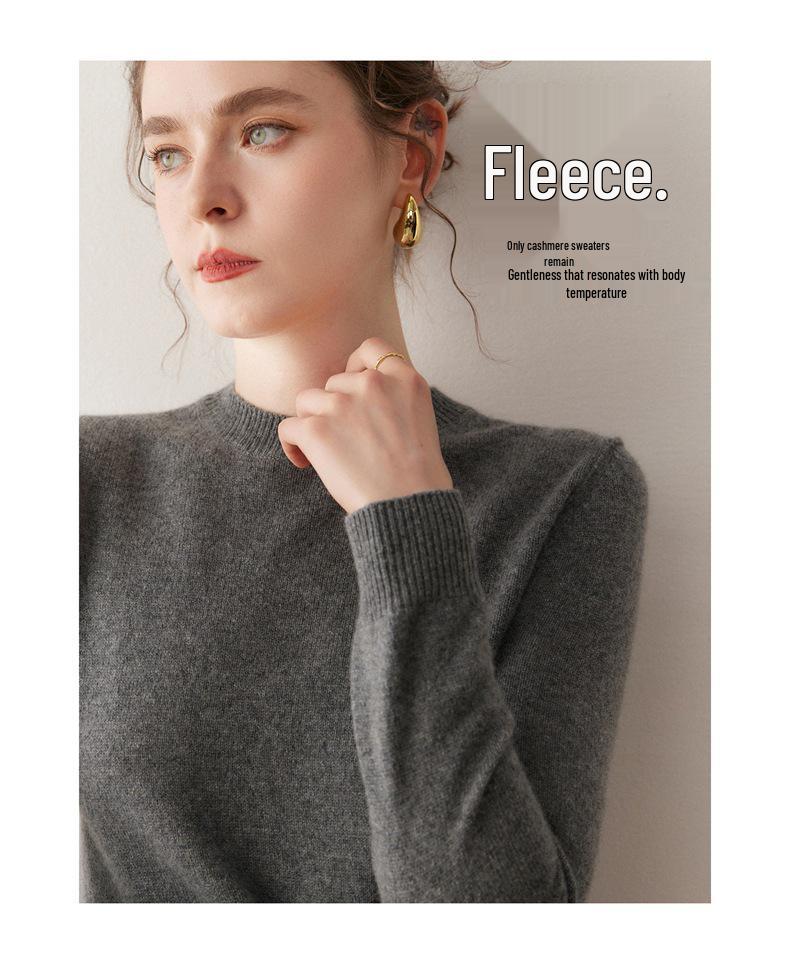 Women's Pure Cashmere Knit Pullover - Simple, Versatile Solid Color, Round Neck, Soft and Slimming Base Layer.