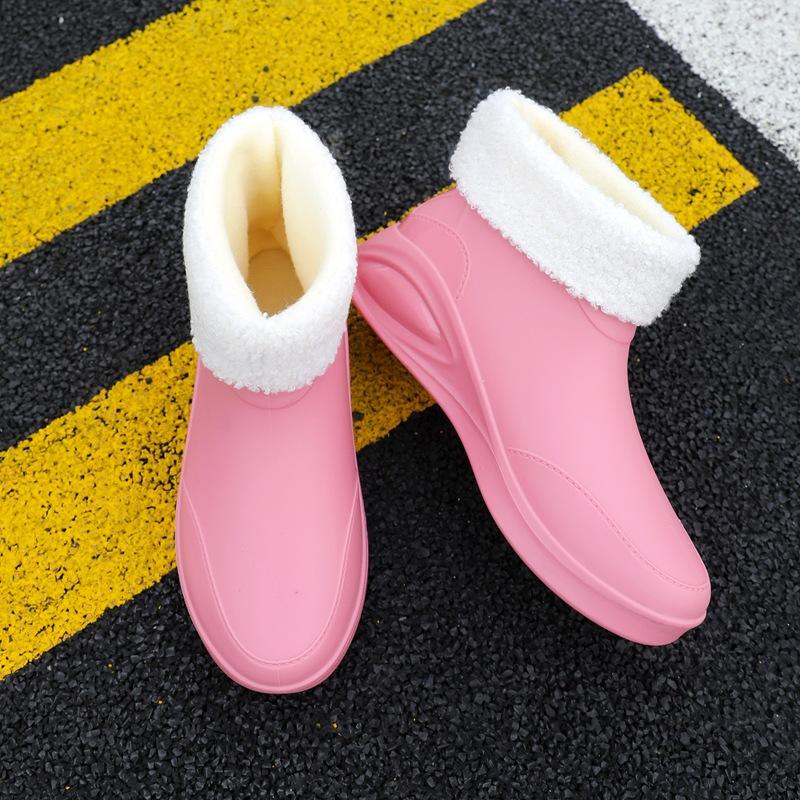 Rain Shoes Women's Lightweight Overshoes Fleece Wear-resistant Rubber Shoes Low-top Fashion Outer Wear Short Rain Boots Non-slip Water Shoes Fashion