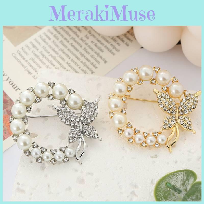Exquisite Rhinestone And Pearl Butterfly Chest Flower Brooch For Women Korean Fashion Statement Piece