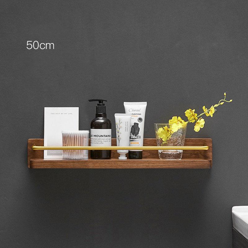 Brushed Gold Solid Wood Bathroom Shelf Wall Mounted Bathroom Storage Rack Towel Rack Bath Shower Shelf Bathroom Shelves