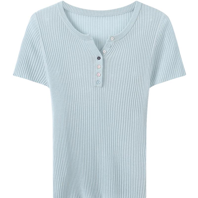 BETU Women s Slim-Fit V-Neck Knit Short Sleeve Top M