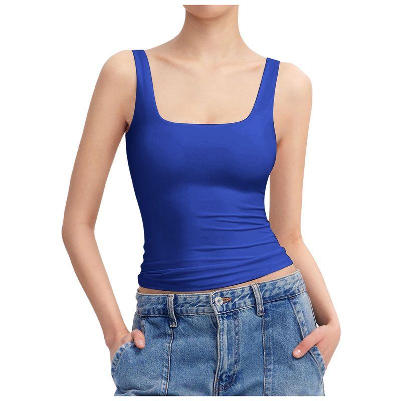 Solid Color Square Neck Sleeveless Top Solid Color Square Collar Sleeveless Open Back Tops Women