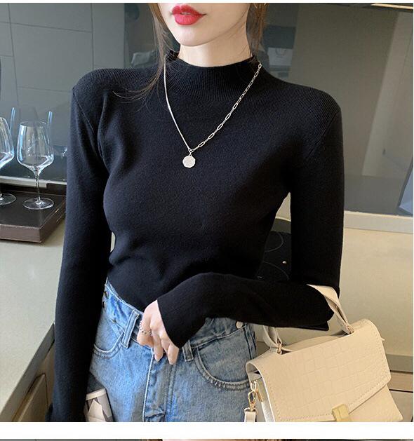 2024 Autumn Winter Women's Lazy Style Long Sleeve Knit Sweater with Half High Neck