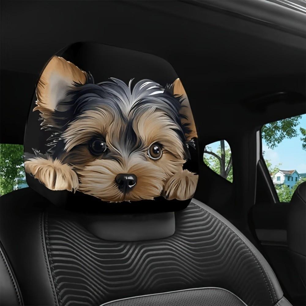 2PCS Soft Seat Headrest Protector Cartoon Dog Pattern Car Headrest Covers Car Seat