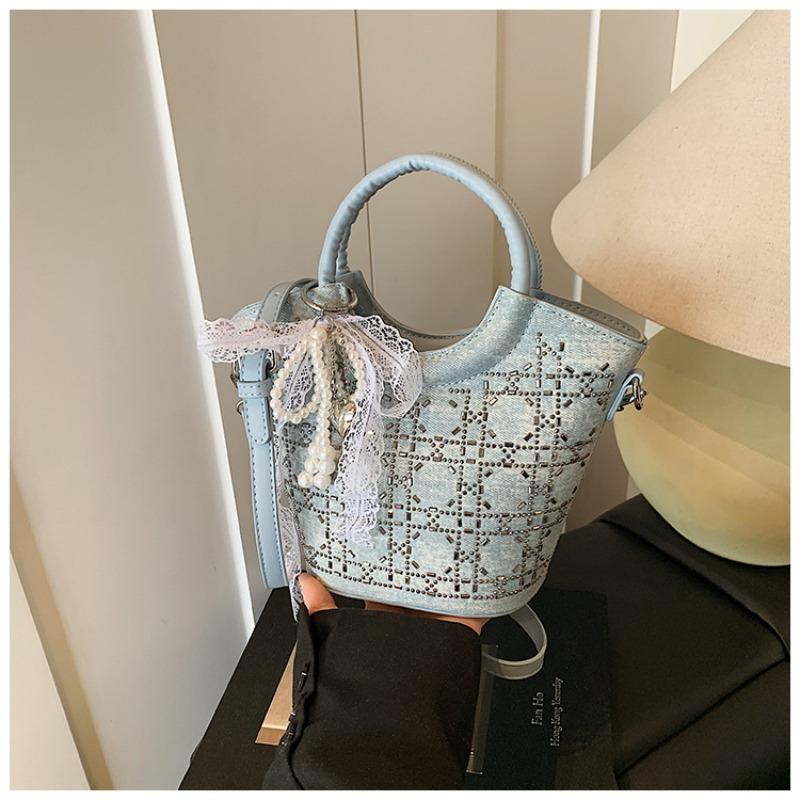 Trend flash diamond sequined bag women's summer new denim texture versatile handbag fashion shoulder messenger bag