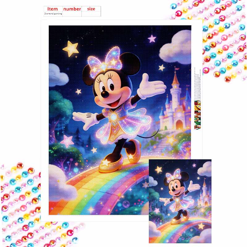 Disney Diamond Art Painting Kit Magical Minnie Rainbow Castle Home Wall Decor Handmade Gift Round 20x30cm