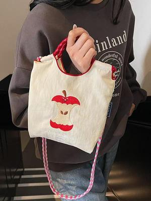 Apfelstickerei Handtasche im japanischen Stil - Damen Einzelschultertasche 2025