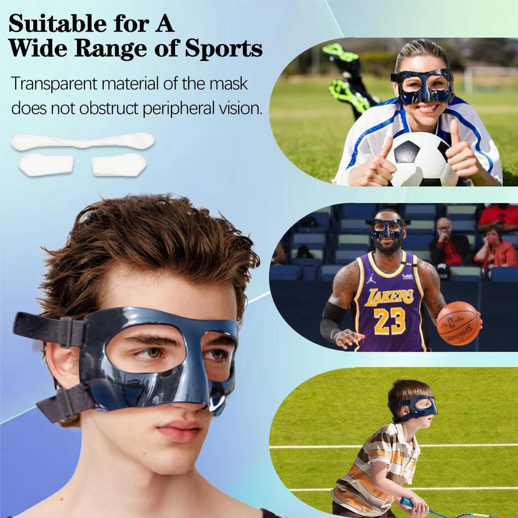 Sports Face Guard, Nose Guard for Broken Nose, Basketball Football Softball Training Face Shield Masks with Foam Padding for Men and Women