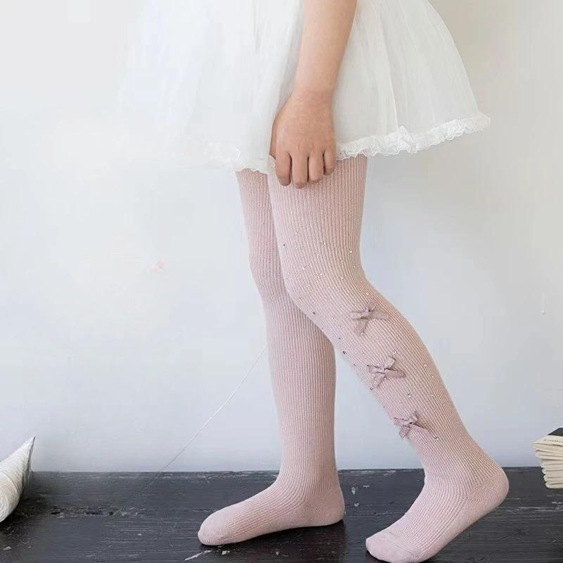 Sparkling Kids Girls Tights White Sheer Pantyhose Spring Fall Thin Dressy Leggings with Rhinestones Dressy Outwear Party Tights