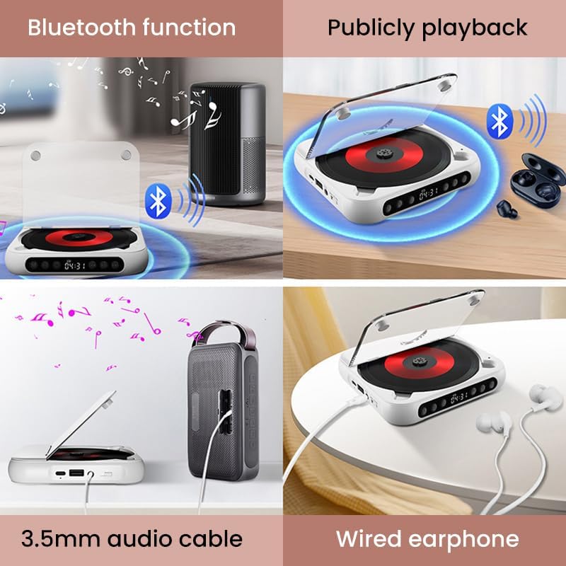 Portable CD Player with Bluetooth 5.3 – Hi-Fi Sound Rechargeable Battery, Supports CD/CD-R/CD-RW/MP3 Compact & Lightweight