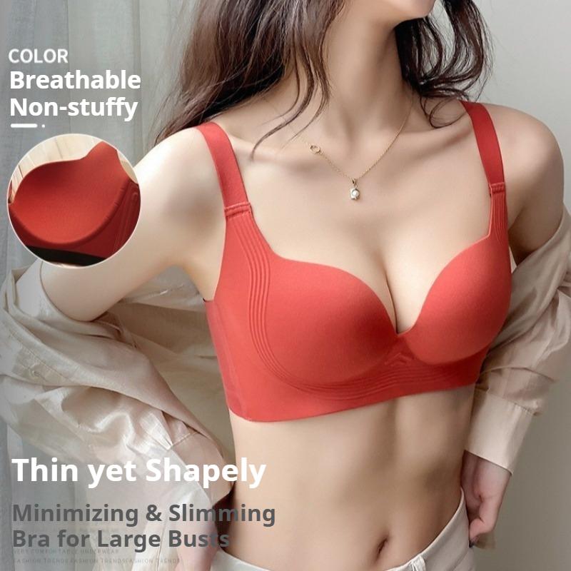 Plus Size Thin Seamless Minimizer Bra for Women Summer Breathable Lifting Anti-Sagging Intimates with Side Bust Coverage for Large Bust