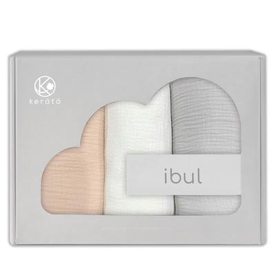 Keratta Ibul Mullwickeltuch, für Neugeborene, Sicherer Wickel, Verhindert nächtliches Weinen, Ganzjahres, 120x120cm, Einfarbig (Rosa, Grau, Weiß, Set