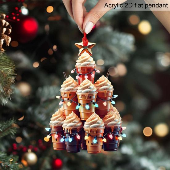 Christmas Tree Ornament Stacking Chicken/Coffee/Tennis Ball Christmas Ornament 2D Acrylic Hanging Decoration for Holiday Home Decor