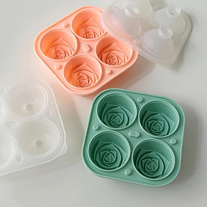 

3D Rose Flower Whiskey Ice Ball Silicone Ice Tray Mold, DIY Ice Cube Maker Kitchen Gadget For Cocktails Drinks Home Bar Random Color -1PC