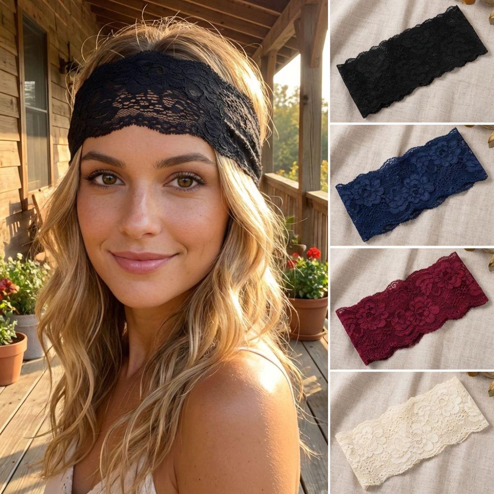 Fashion Elastic Mesh Lace Hairband Hollow-Out Lightweight Headband Elegant Breathable Headwrap Cap Lady Girls Headwear