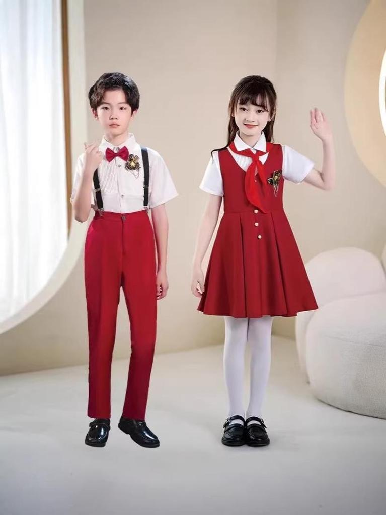 Children's Red Patriotic Costume for School Choirs and Performance - Boys & Girls Tuxedo
