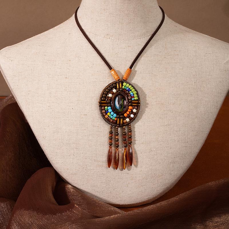 Bohemian Retro Ethnic Tassel Necklace - Unisex Long Pendant Chain Charm