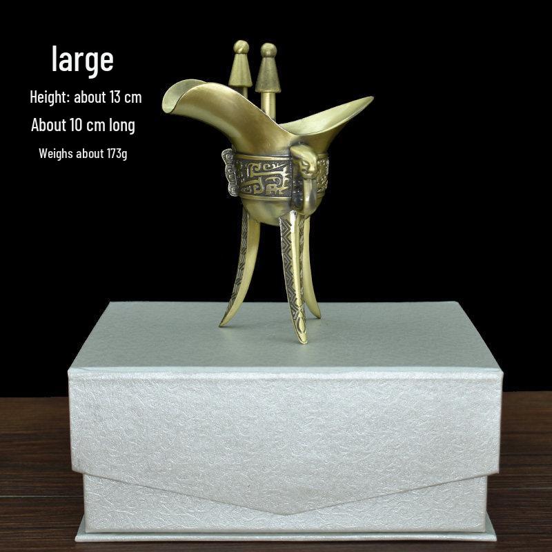 Antique Imitation Bronze Qianlong Jue Cup – Three-Legged Wine Vessel for Weddings and Film Props