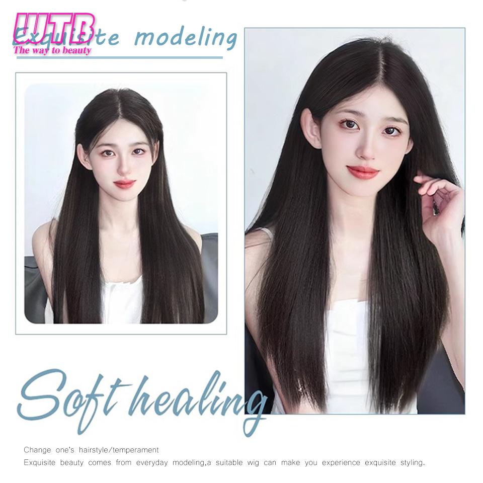 WTB Extensiones de Cabello Sintéticas con Clips Largas Rectas Extensiones de Cabello con Clips Peluca Sintética Extensiones de Cabello Piezas de Cabello Negras/Marrones Para Mujeres