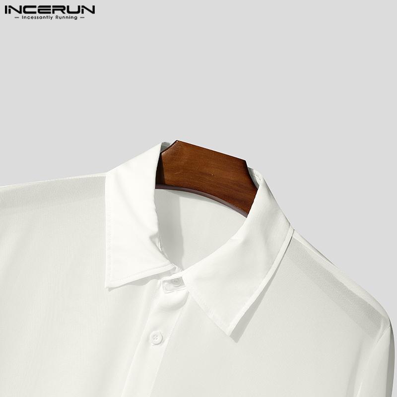 INCERUN 2-teiliges Herren-Set: Hemd mit Reverskragen, leicht transparent, langärmlig, mit weitem Bein und lange Hose