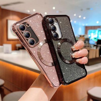 Funkelnde, klare Magnethülle für Samsung S25 S24 S23+ S22 Ultra Galaxy S21 Plus S20 Fe TPU-Hülle Galvanisierte Hülle iPhone 15 14 12