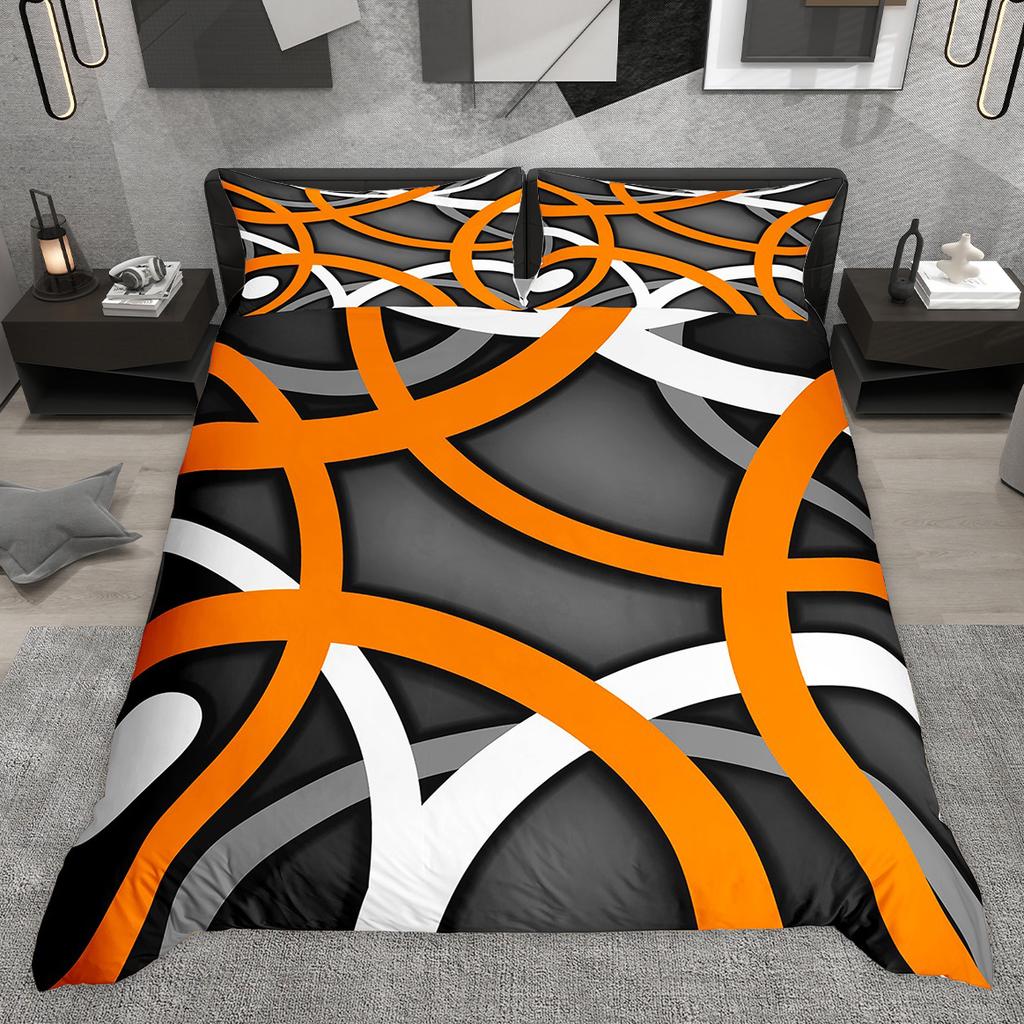 Homewish Zeitgenössisches Geometrisches Bettbezug-Set, Abstraktes Streifen-Bettwäsche-Set, Wellenlinien Kariertes Karomuster Bettdeckenbezug-Set