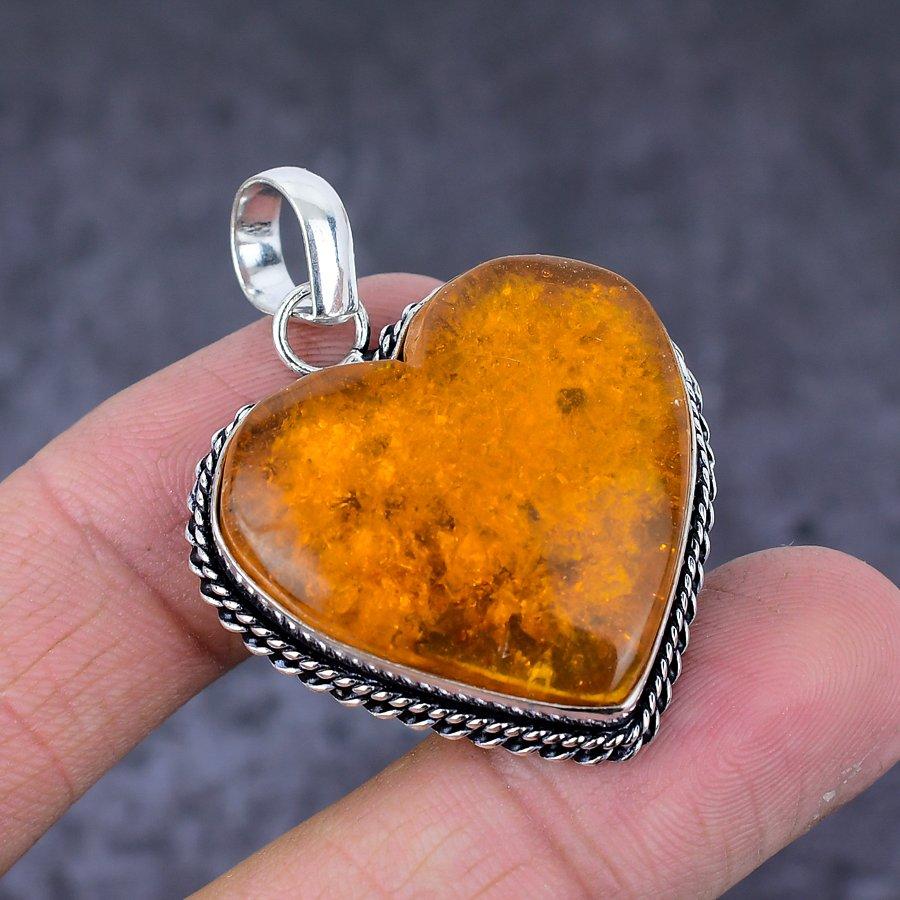 Baltic Amber Gemstone Handmade 925 Sterling Silver Jewelry Pendant 1.77" j0A78