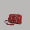Korean-Style Boston Wax Leather Handbag with Bow Accent