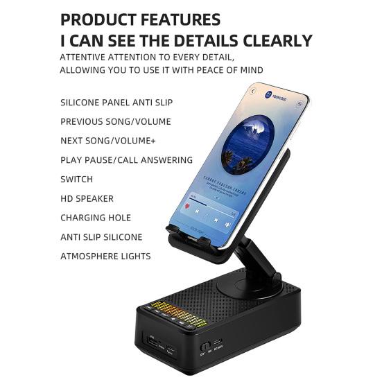 Mobile Phone Stand with Bluetooth-compatible Speaker Portable Folding Phone Stand USB Drive Holder Quick Charging Phone Holder