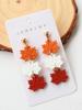 1 Pair Acrylic Maple Leaf Earrings, Baked Paint Soft Clay Texture Retro Earrings, Long Maple Leaf Triple Strand