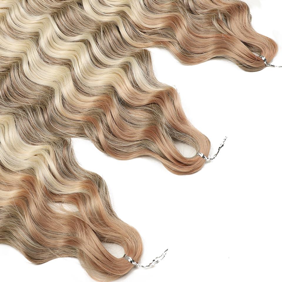 FREEDOM Synthetische Lockige Braiding Haarverlängerungen 24 Zoll/60 cm Lang Tief Wellig Twist Häkelzöpfe Haare Ombre Braun Regenbogen Haare
